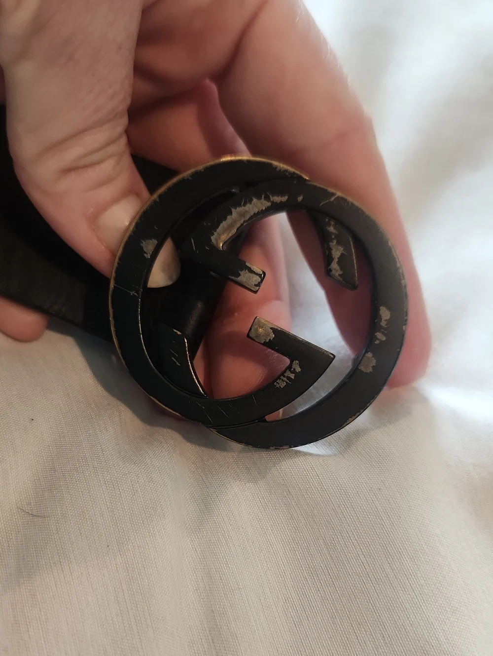 Black Leather Belt with Interlocking G Buckle